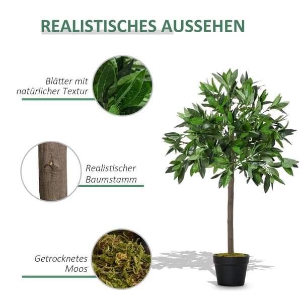 Rootz Set of 2 Artificial Laurel Tree - Faux växter - Plastlövverk - Inget underhåll krävs - 90 cm x Ø16cm - Cementkruka