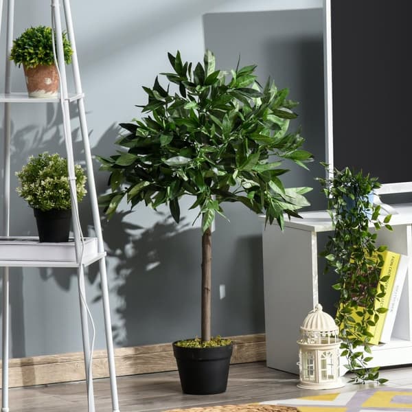 Rootz Set of 2 Artificial Laurel Tree - Faux växter - Plastlövverk - Inget underhåll krävs - 90 cm x Ø16cm - Cementkruka