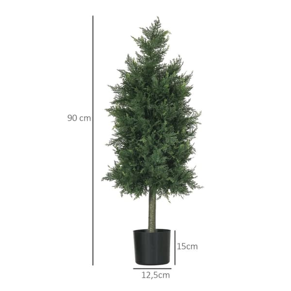 Rootz -uppsättning av 2 konstgjorda cederträplantor - faux barrträd - falska krukväxter - UV -resistenta - 38L x 12,5W x 90H cm