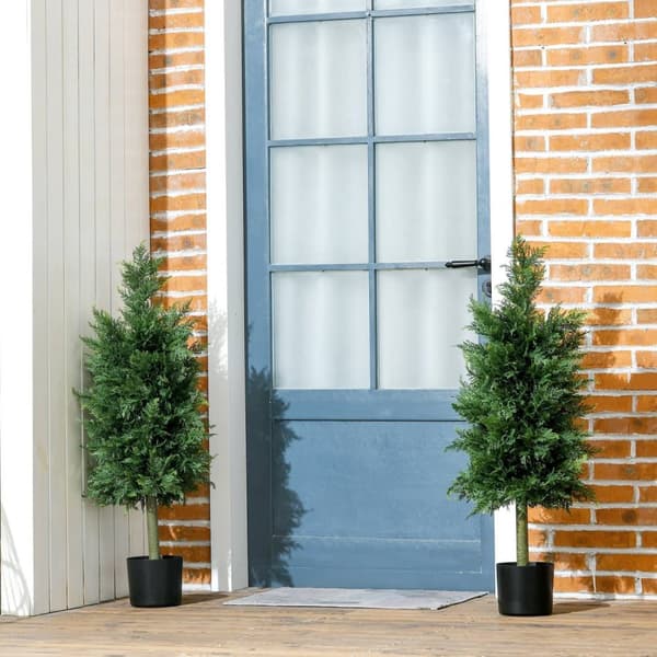 Rootz -uppsättning av 2 konstgjorda cederträplantor - faux barrträd - falska krukväxter - UV -resistenta - 38L x 12,5W x 90H cm