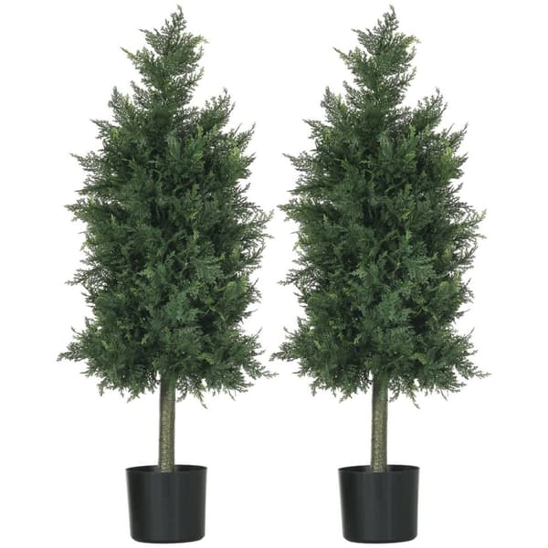 Rootz -uppsättning av 2 konstgjorda cederträplantor - faux barrträd - falska krukväxter - UV -resistenta - 38L x 12,5W x 90H cm