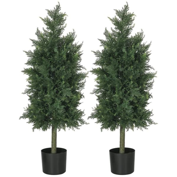 Rootz Sæt med 2 kunstige cedertræer - faux nåletræer - falske potteplanter - UV -resistent - 38L x 12,5W x 90H cm