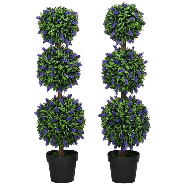 Rootz Set of 2 Artificial Lavender Trees - Fake Plant - Faux Greenery - UV Resistant - 110 cm höjd, Ø20cm potten för inomhus/utomhusbruk