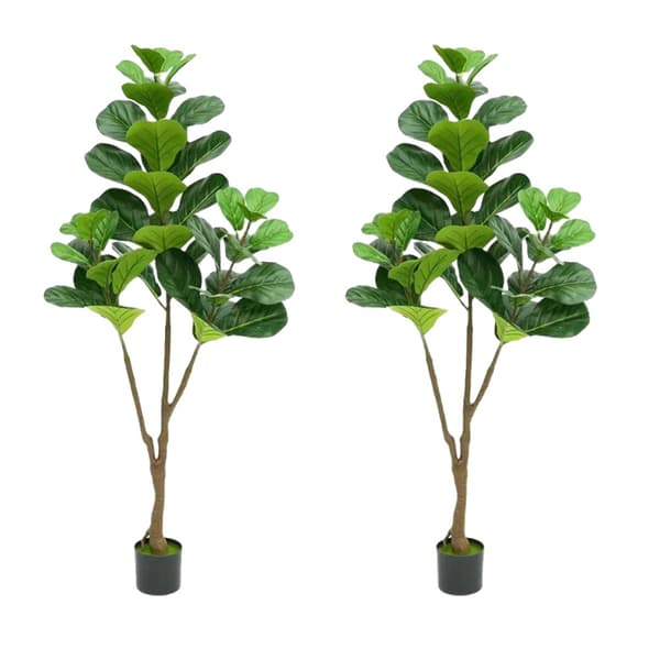 Konstgjord Fiddle Leaf Fig-träd, Ultra-realistisk design, Ingen underhåll krävs,150 cm 2 st