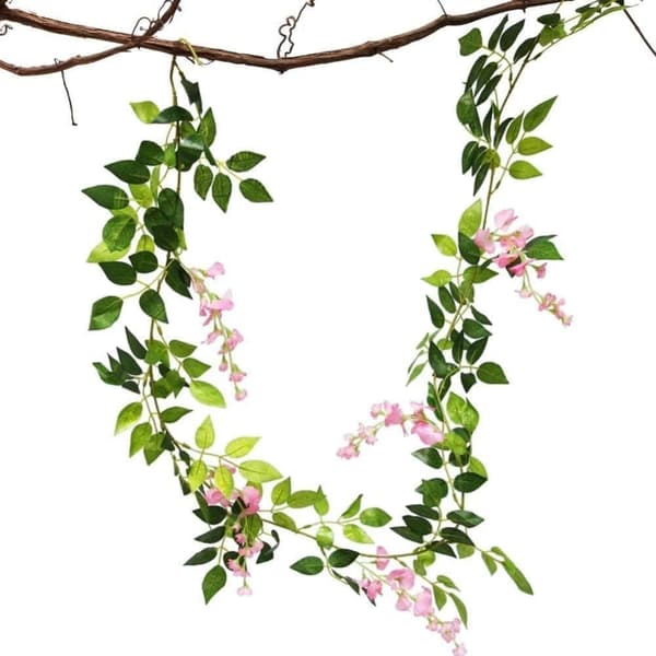 Kunstig vedbendkrans imiteret blomsterkrans velegnet til hjem, have, udendørs og bryllup Pink