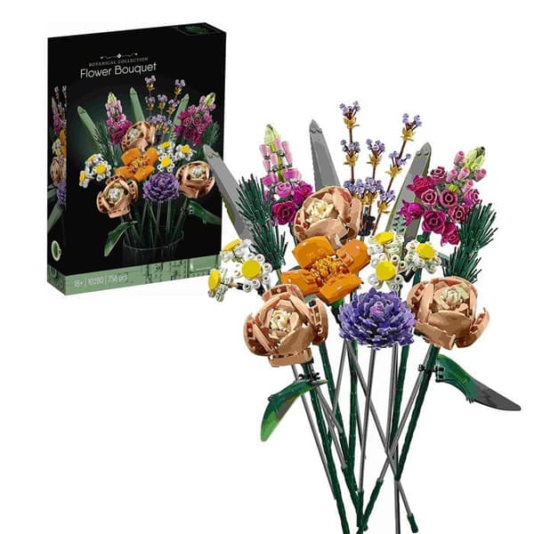 Blombukett av byggblock, set av eviga blommor, dekorativ gåva, pussel byggblock, gåva