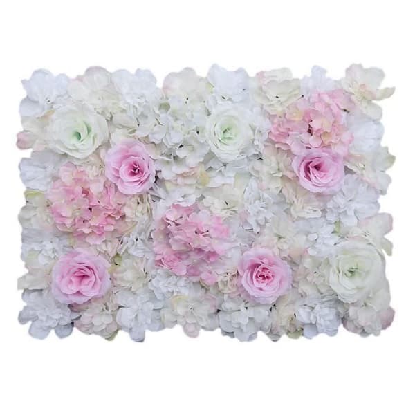 Konstgjord hortensia sidenrosa blomma bröllop vägg bakgrund rosa och vit