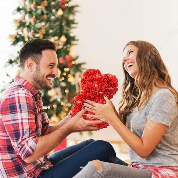 TD® Alla hjärtans dag konstgjord blomma odödlig björn blomma skum björn ros blomma björn presentförpackning kram björn