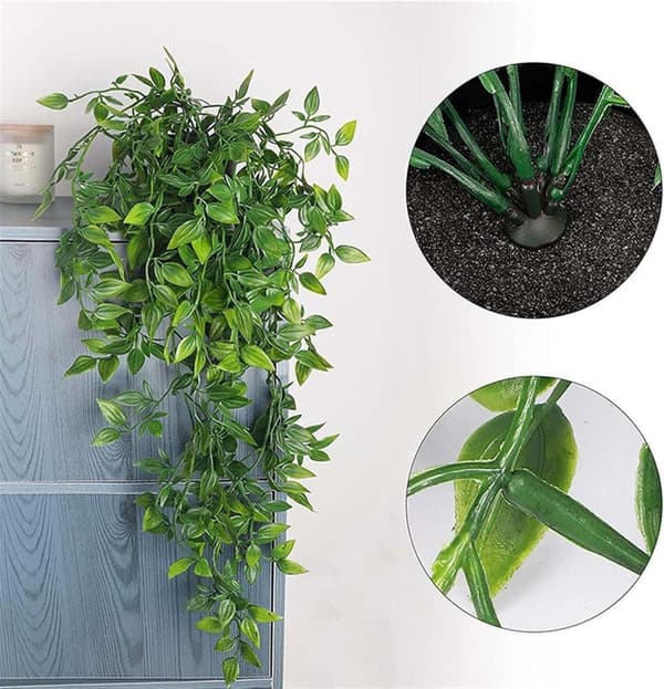 Hængende kunstigt plante, herunder 1 kunstigt hængende plante (60 cm), med urtepotte, kunstige planter