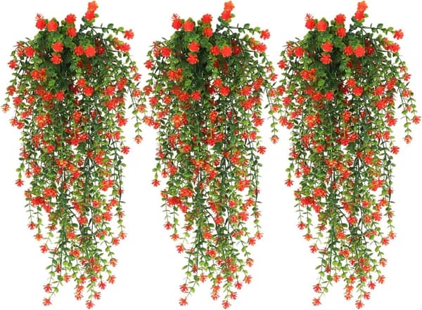 Kunstige bregneranker, velegnet til indendørs og udendørs dekorationer - 3 bundter, orange