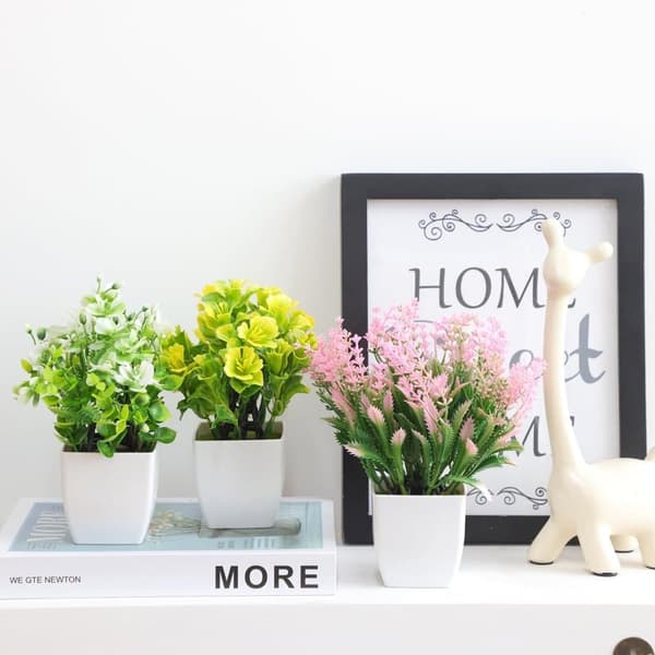 Konstgjorda Växter 6-delars Set-Mini uppsättning med konstgjorda blommor i kruka för Dekoration