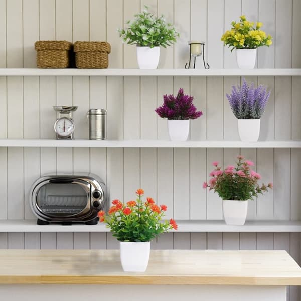 Konstgjorda Växter 6-delars Set-Mini uppsättning med konstgjorda blommor i kruka för Dekoration