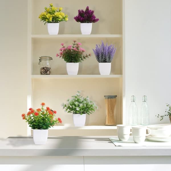 Konstgjorda Växter 6-delars Set-Mini uppsättning med konstgjorda blommor i kruka för Dekoration