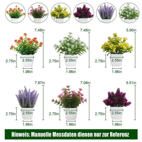 Konstgjorda Växter 6-delars Set-Mini uppsättning med konstgjorda blommor i kruka för Dekoration