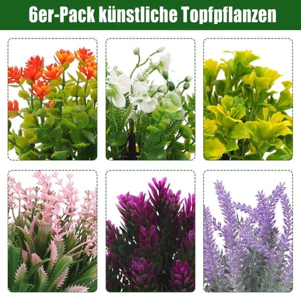Konstgjorda Växter 6-delars Set-Mini uppsättning med konstgjorda blommor i kruka för Dekoration