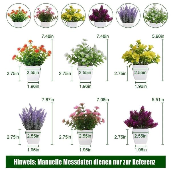 Konstgjorda Växter 6-delars Set-Mini uppsättning med konstgjorda blommor i kruka för Dekoration