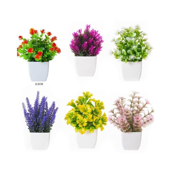 Konstgjorda Växter 6-delars Set-Mini uppsättning med konstgjorda blommor i kruka för Dekoration