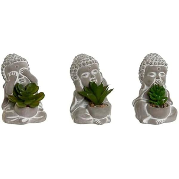 Dekorativ växt - HOME ESPRIT - Oriental Buddha - Polyeten - Cement - 3 enheter - 7x8,5x11 cm