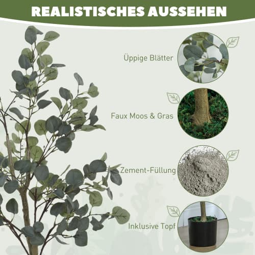 Kunstig Eucalyptus Træ, Realistiske Silke Blade, Fleksible Grene, Stabilt Design