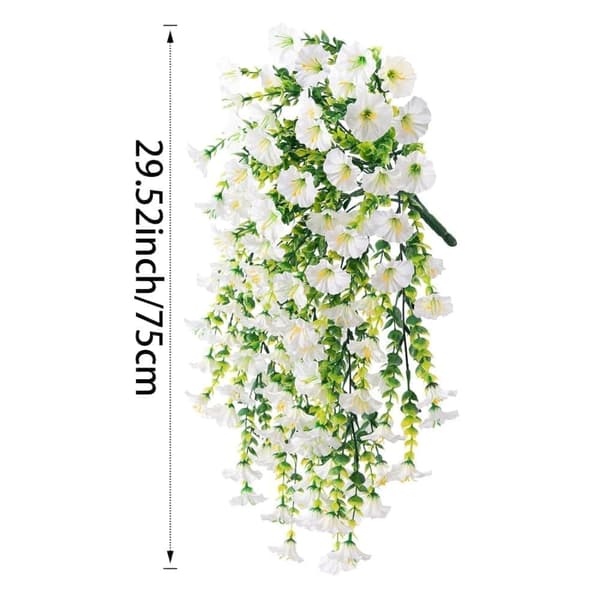 2 kpl UV-kestävä riippuva keinotekoinen Morning Glory viiniköynnös 75 cm - Todenmukaiset kukat puutarhan ja kodin sisustukseen