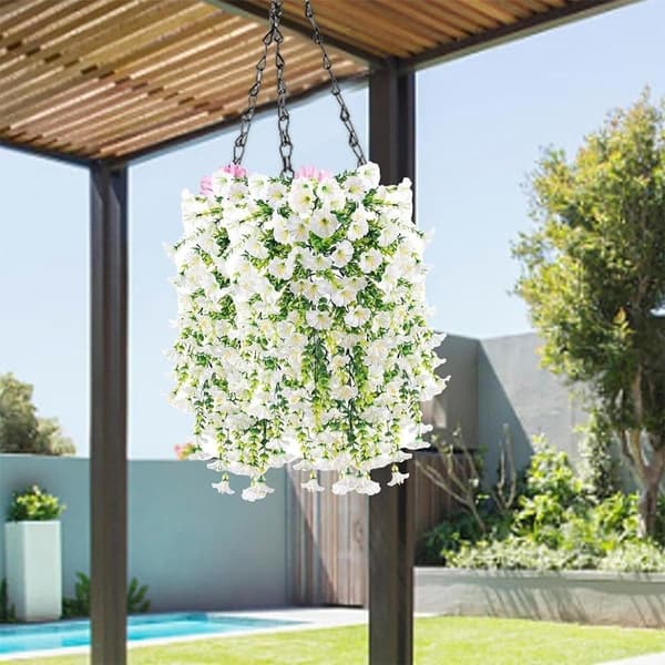 2 kpl UV-kestävä riippuva keinotekoinen Morning Glory viiniköynnös 75 cm - Todenmukaiset kukat puutarhan ja kodin sisustukseen