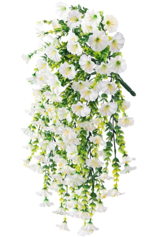 2 kpl UV-kestävä riippuva keinotekoinen Morning Glory viiniköynnös 75 cm - Todenmukaiset kukat puutarhan ja kodin sisustukseen