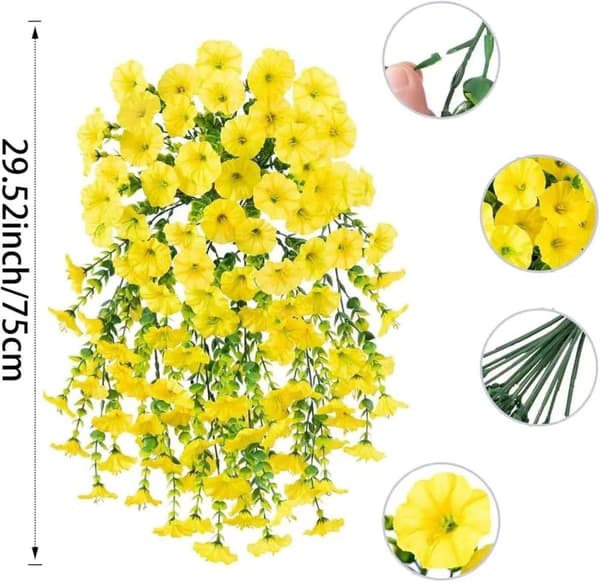 2 kpl UV-kestävä riippuva keinotekoinen Morning Glory viiniköynnös 75 cm - Todenmukaiset kukat puutarhan ja kodin sisustukseen