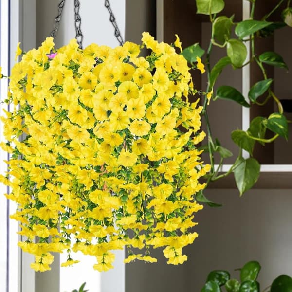 2 kpl UV-kestävä riippuva keinotekoinen Morning Glory viiniköynnös 75 cm - Todenmukaiset kukat puutarhan ja kodin sisustukseen