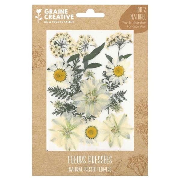 15 pressade blommor - vit äng