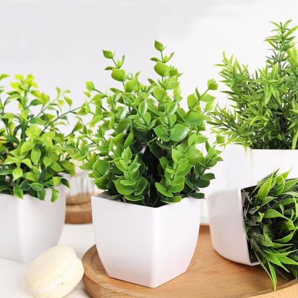 4-pak kunstige planter med potte, 17x12 cm, til stue og kontor