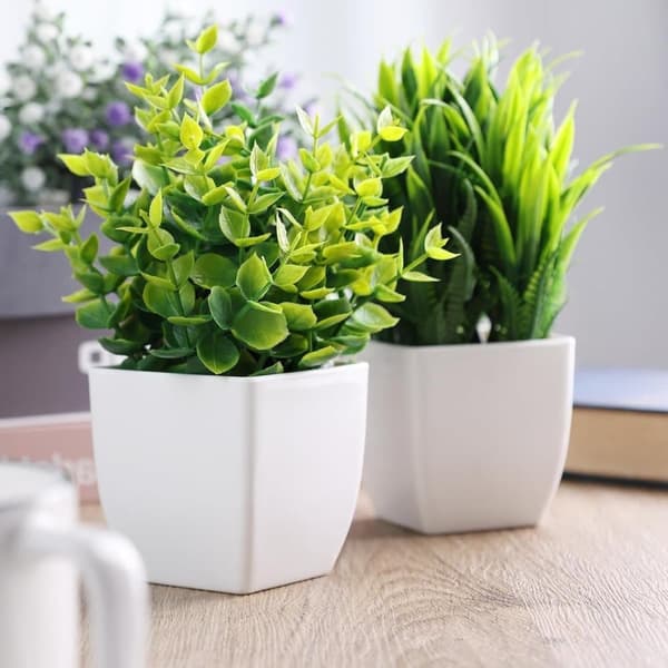 4-pak kunstige planter med potte, 17x12 cm, til stue og kontor