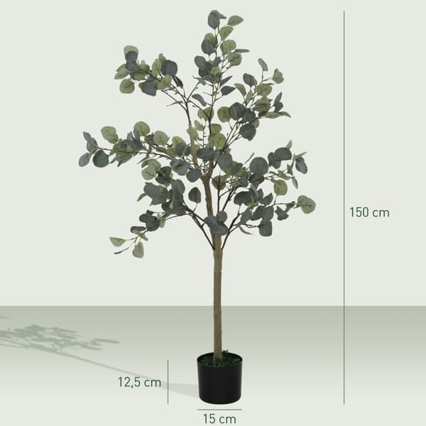 Rootz Artificial Plant - Art Tree - Natural Decor - Vedligeholdelsesfri - 150 cm høj med cementpotte - grøn eukalyptus