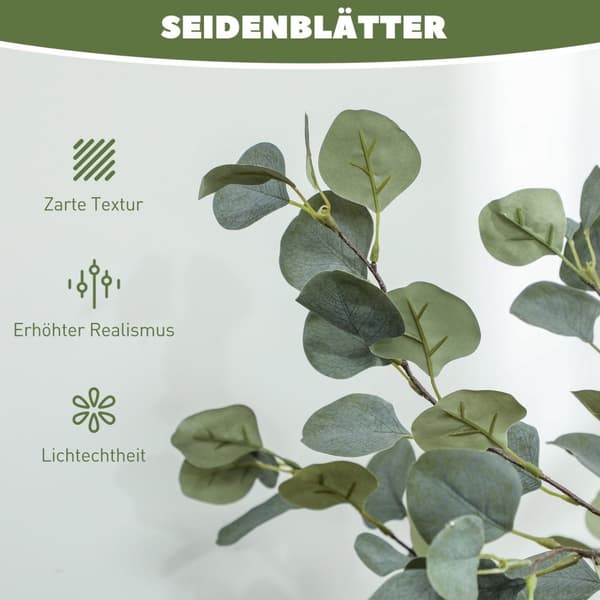Rootz Artificial Plant - Art Tree - Natural Decor - Vedligeholdelsesfri - 150 cm høj med cementpotte - grøn eukalyptus