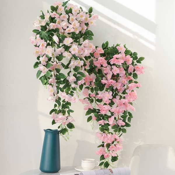 90cm kunstig kirsebærblomst vin, UV-bestandig hængende kunstig lavet, vægdekoration til bryllup og hjem