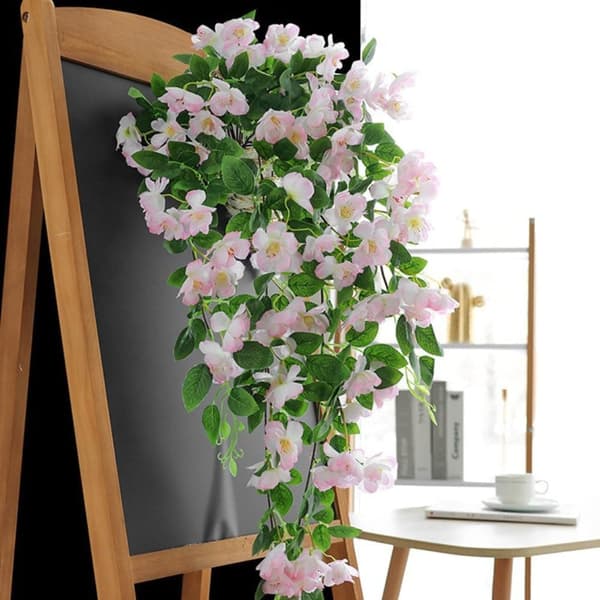 90cm kunstig kirsebærblomst vin, UV-bestandig hængende kunstig lavet, vægdekoration til bryllup og hjem