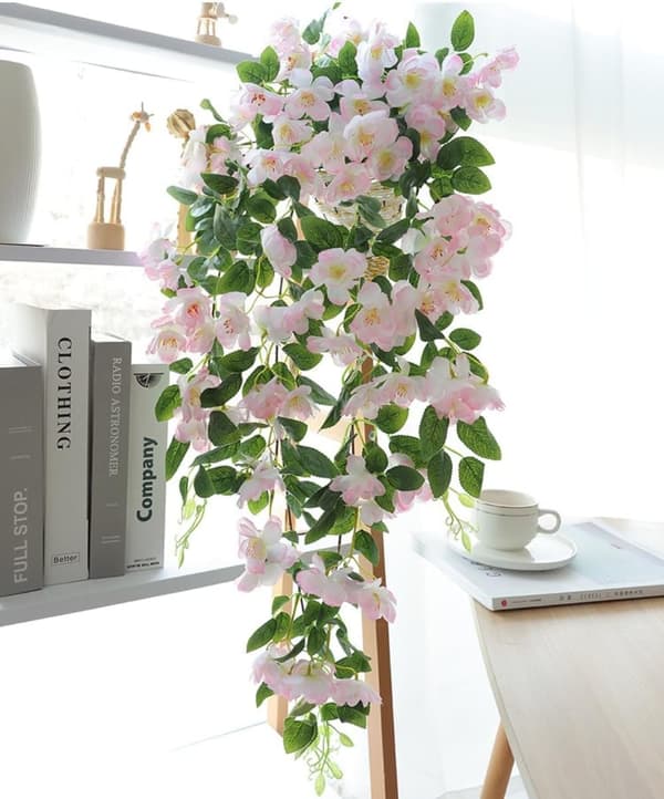 90cm kunstig kirsebærblomst vin, UV-bestandig hængende kunstig lavet, vægdekoration til bryllup og hjem