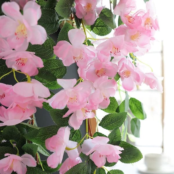 90cm kunstig kirsebærblomst vin, UV-bestandig hængende kunstig lavet, vægdekoration til bryllup og hjem