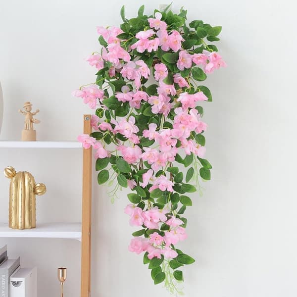 90cm kunstig kirsebærblomst vin, UV-bestandig hængende kunstig lavet, vægdekoration til bryllup og hjem