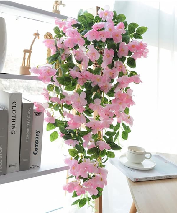90cm kunstig kirsebærblomst vin, UV-bestandig hængende kunstig lavet, vægdekoration til bryllup og hjem