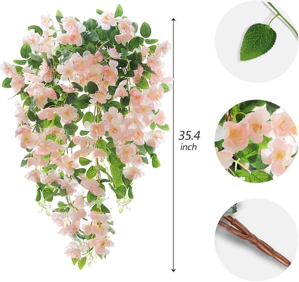 90cm kunstig kirsebærblomst vin, UV-bestandig hængende kunstig lavet, vægdekoration til bryllup og hjem
