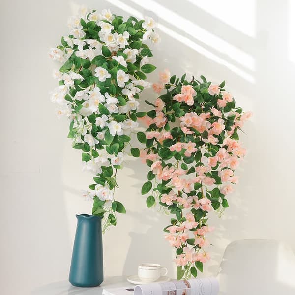 90cm kunstig kirsebærblomst vin, UV-bestandig hængende kunstig lavet, vægdekoration til bryllup og hjem