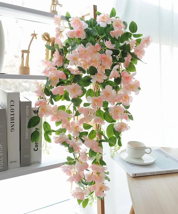 90cm kunstig kirsebærblomst vin, UV-bestandig hængende kunstig lavet, vægdekoration til bryllup og hjem Lysegul