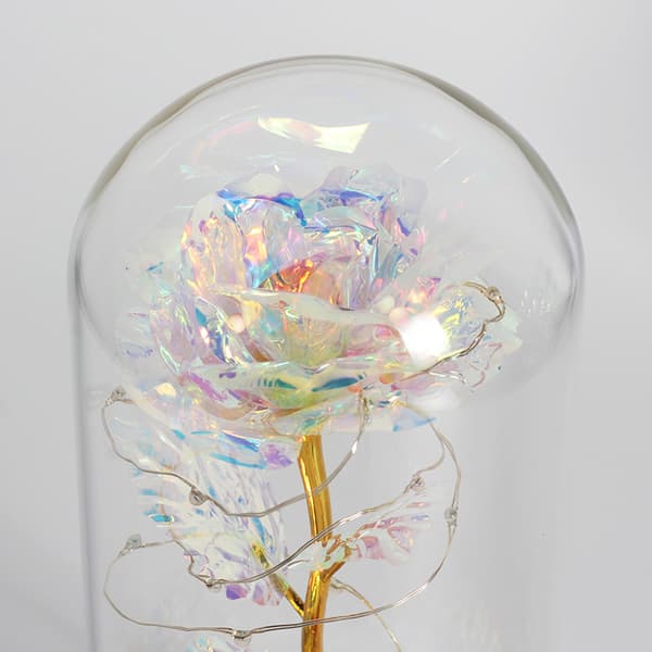 EVIGE FLERFARBET Rose I GLAS Glødende LED GAVE Regnbue