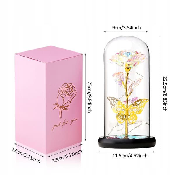 EVIGE FLERFARBET Rose I GLAS Glødende LED GAVE Regnbue