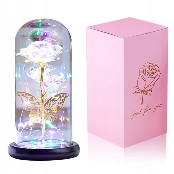 EVIGE FLERFARBET Rose I GLAS Glødende LED GAVE Regnbue