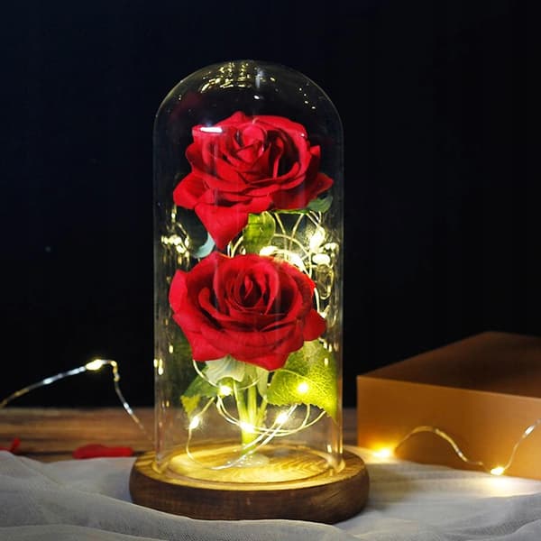 EVIGE DOBBELTROSE I GLAS Glødende LED GAVE