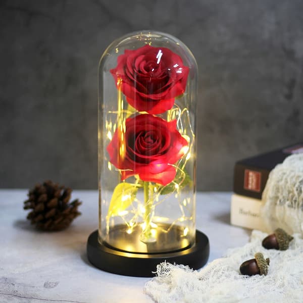 EVIGE DOBBELTROSE I GLAS Glødende LED GAVE