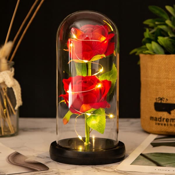 EVIGE DOBBELTROSE I GLAS Glødende LED GAVE