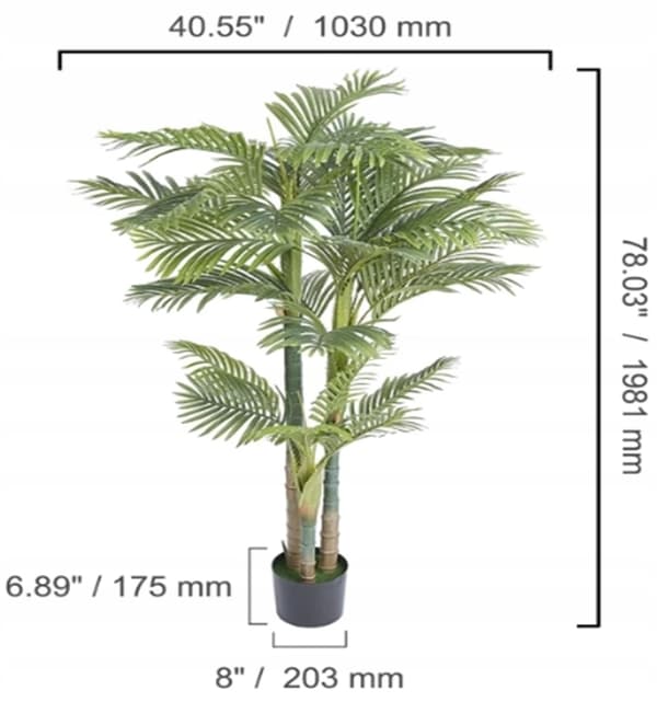 KUNSTIG TRIPEL EKSOTISK PALME I EN REALISTISK POTTE 200 cm