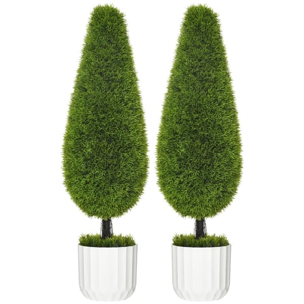 Konstgjord Växt, Cypress 2-delars Set, 90 cm, Grön och Vit